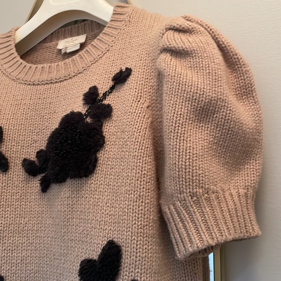 Kate Spade wool knit puff 3/4 sleeve sweater Tan size XS/SMALL - Picture 2 of 12